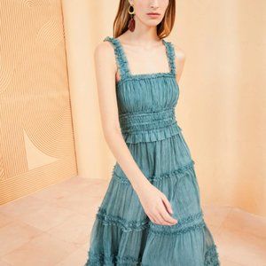ULLA JOHNSON Midi Silk Size 6 Blue Dress
